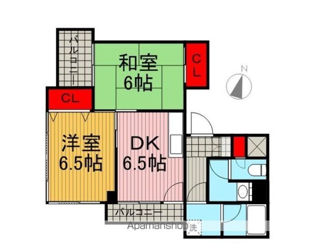 東京都世田谷区駒沢４丁目[2DK/44.6m2]の間取図