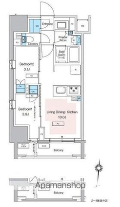 プレディアコート錦糸町スカイビュー[2LDK/40.73m2]の間取図