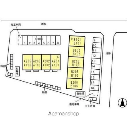 メゾンレーヴみのり　Ａ棟[1LDK/33.39m2]の配置図
