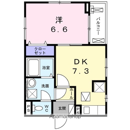 フィオーレ[1DK/33.85m2]の間取図