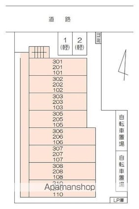 香川県高松市扇町１丁目[1LDK/32.38m2]の配置図
