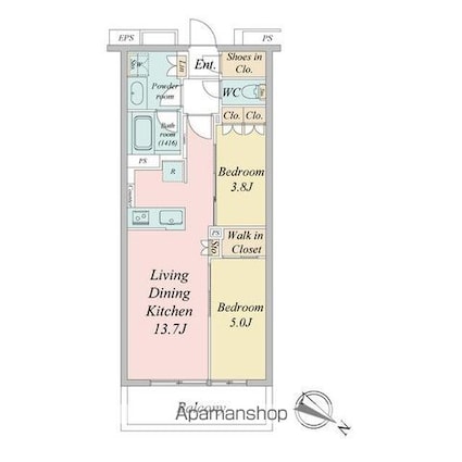 ブランシエスタ目黒中央町[2LDK/52.72m2]の間取図