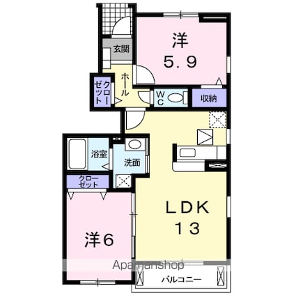 ベルソレイユ・ＵＢ[2LDK/56.02m2]の間取図