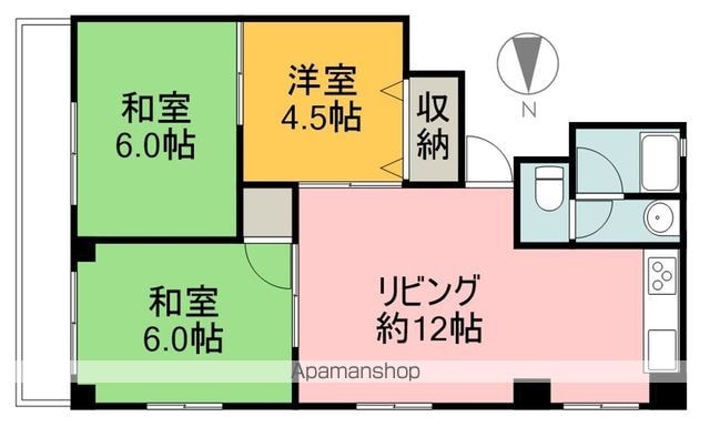広島県広島市中区西白島町[3LDK/55m2]の間取図
