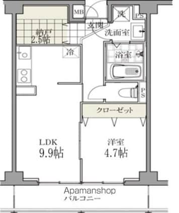 白金台マンション[1SLDK/40.92m2]の間取図