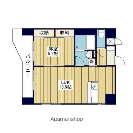 スカイタワー勝山[1LDK/43.47m2]の間取図