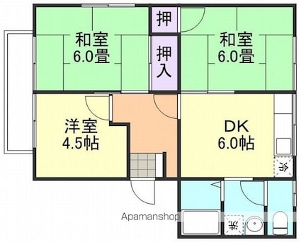 コーポ金光Ａ[3DK/48.84m2]の間取図