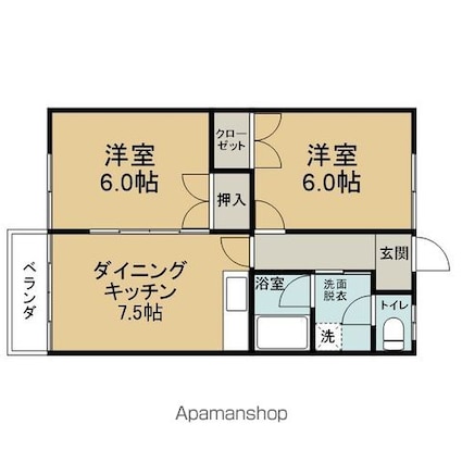 レビュー大雄Ａ[2DK/42.14m2]の間取図