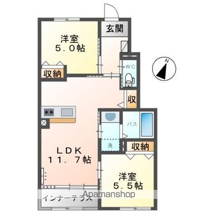 広島県広島市東区牛田本町４丁目[2LDK/53.74m2]の間取図