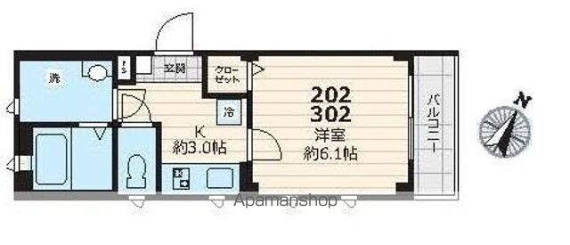 フローラヒエモト[1K/24.28m2]の間取図