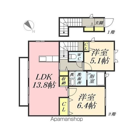 エーデルハオスⅢ　Ａ棟[2LDK/66.66m2]の間取図