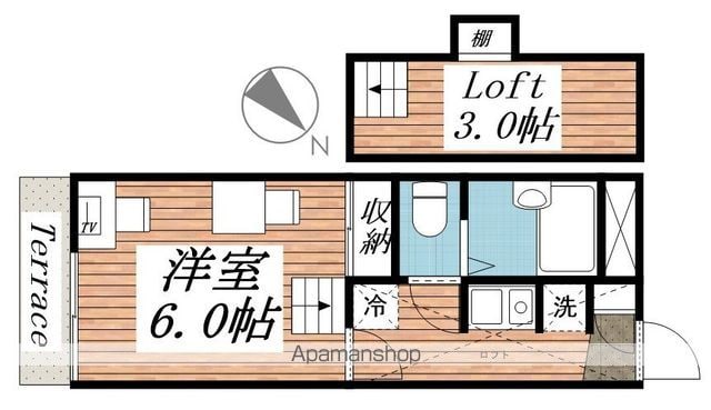 河原子レジデンス[1K/19.87m2]の間取図
