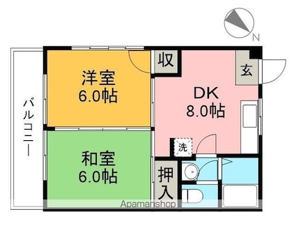 リバープール桟四[2DK/39.7m2]の間取図