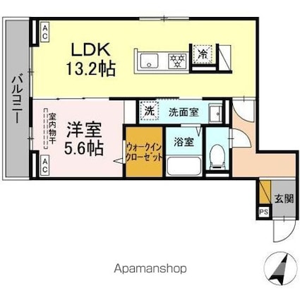 仮）ＤーＲＯＯＭ長洲２丁目[1LDK/45.78m2]の間取図