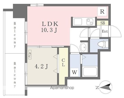 ＭＡＹＦＡＩＲ　ＨＯＮＭＡＣＨＩ　ＰＲＥＭＩＵＭ[1LDK/34.3m2]の間取図