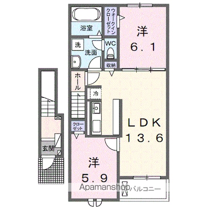 和歌山県岩出市宮[2LDK/59.58m2]の間取図