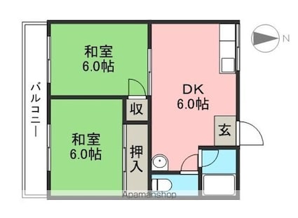 富裕美コーポ[2DK/39.6m2]の間取図