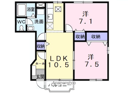 カーサ　ラウレールⅡ[2LDK/56.76m2]の間取図