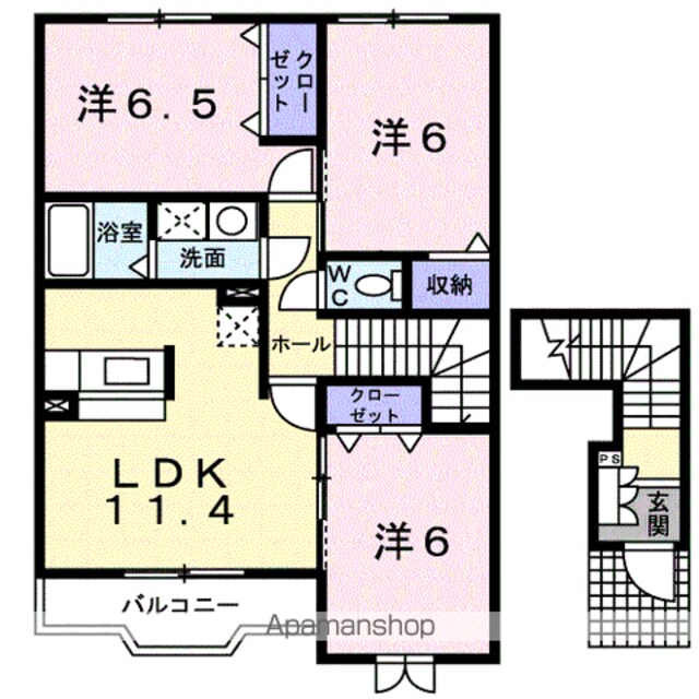 和歌山県和歌山市東小二里町[3LDK/69.09m2]の間取図