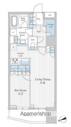 クオリア千代田御茶ノ水[1LDK/44.69m2]の間取図