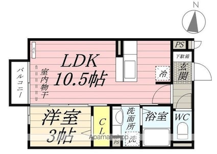 ゼルコヴァ北野[1LDK/33.39m2]の間取図