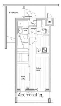 レジデンス東中野ガーデン[1DK/27.12m2]の間取図