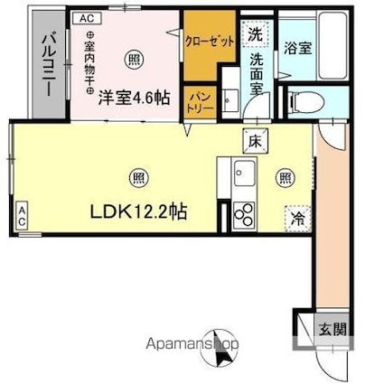 Ｄーｒｏｏｍ　ヴェルジェ[1LDK/44.38m2]の間取図