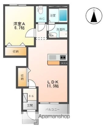 ブランノワールⅡ[1LDK/44.95m2]の間取図