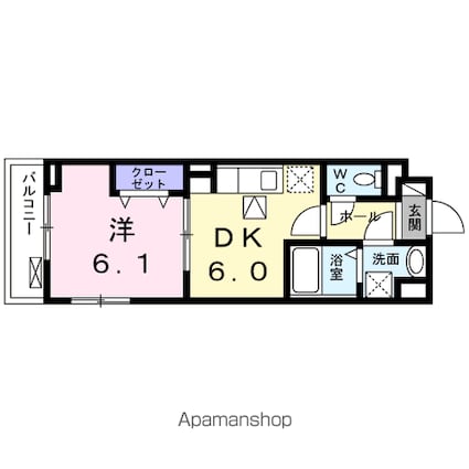 ヴィラージュ北沢[1DK/31.67m2]の間取図
