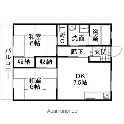 山本マンション[2DK/43.58m2]の間取図