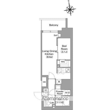 コンフォリア・リヴ北新宿[1LDK/30.26m2]の間取図