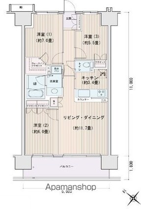 エスティメゾン豊洲レジデンスＡ[3LDK/72.6m2]の間取図