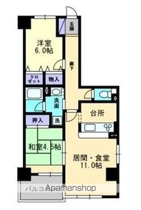 ＳＱｕａｒｅ今里[2LDK/62.39m2]の間取図
