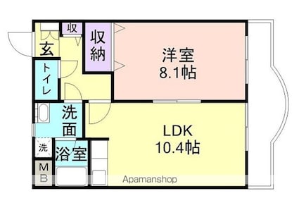 メゾン浜の宮Ⅱ[1LDK/45m2]の間取図