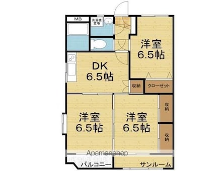 フーテール[3DK/61.2m2]の間取図