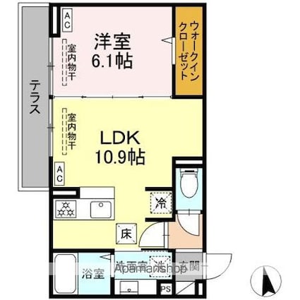 トリシア東口[1LDK/39.77m2]の間取図