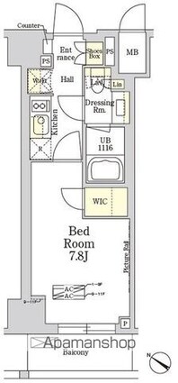 ＴＨＥ　ＣＬＡＳＳ　ＭＩＮＡＭＩＡＺＡＢＵ[1K/25.67m2]の間取図