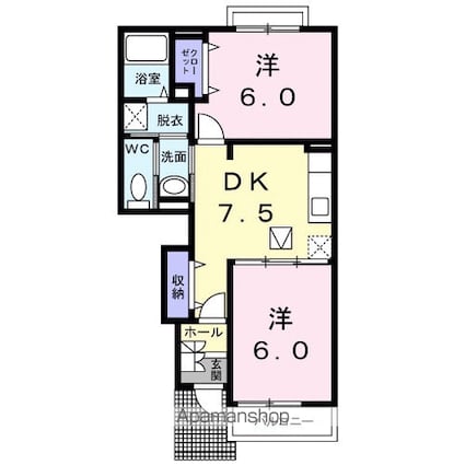 プリムローズＳ．Ｋ[2DK/44.82m2]の間取図