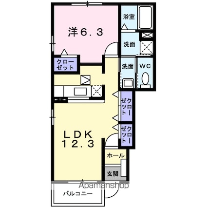 ソレアードＢ[1LDK/46.49m2]の間取図