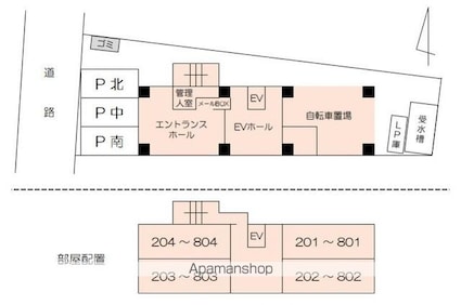 香川県高松市塩上町３丁目[1R/22.23m2]の配置図
