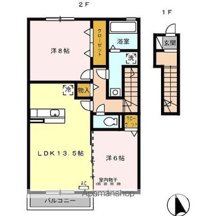 カーサ城北　Ｂ棟[2LDK/68.7m2]の間取図
