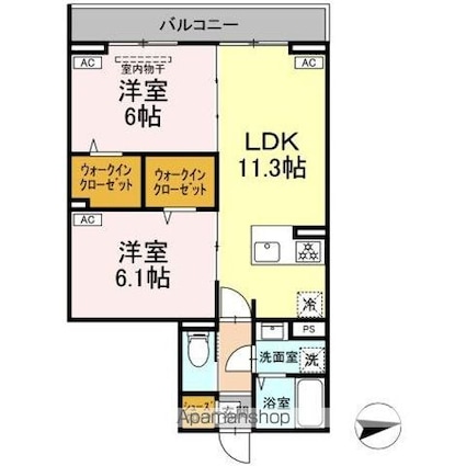 セレスティア東葛西ＩＶ[2LDK/53.88m2]の間取図