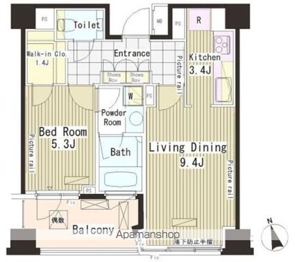 パークアクシス恵比寿[1LDK/47.02m2]の間取図