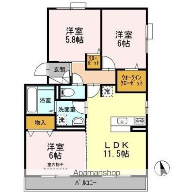 Ｄーｒｏｏｍ　Ｗｏｏｄ　Ｂｅｌｌ（ディールームウッドベル）[3LDK/67.53m2]の間取図
