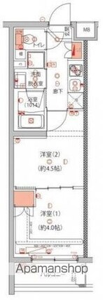 ハーモニーレジデンス中野本町パークサイド[2K/25.5m2]の間取図