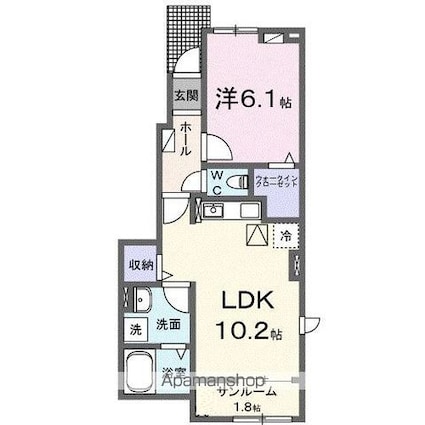 ＪＡＤＡ　Ｈｏｕｓｅ滝宮Ａ[1LDK/44.02m2]の間取図