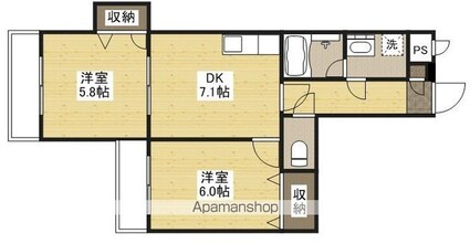 蘭ビル[2DK/43.38m2]の間取図
