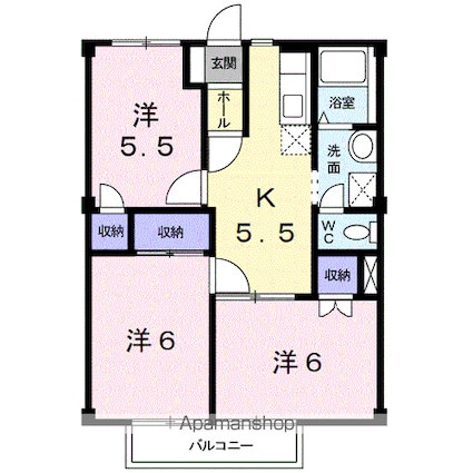 和歌山県和歌山市園部[3K/52.17m2]の間取図