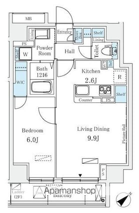 Ｒａｕｍ麻布十番[1LDK/46.55m2]の間取図
