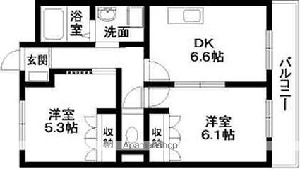 コムス・エルアール[2DK/45.63m2]の間取図